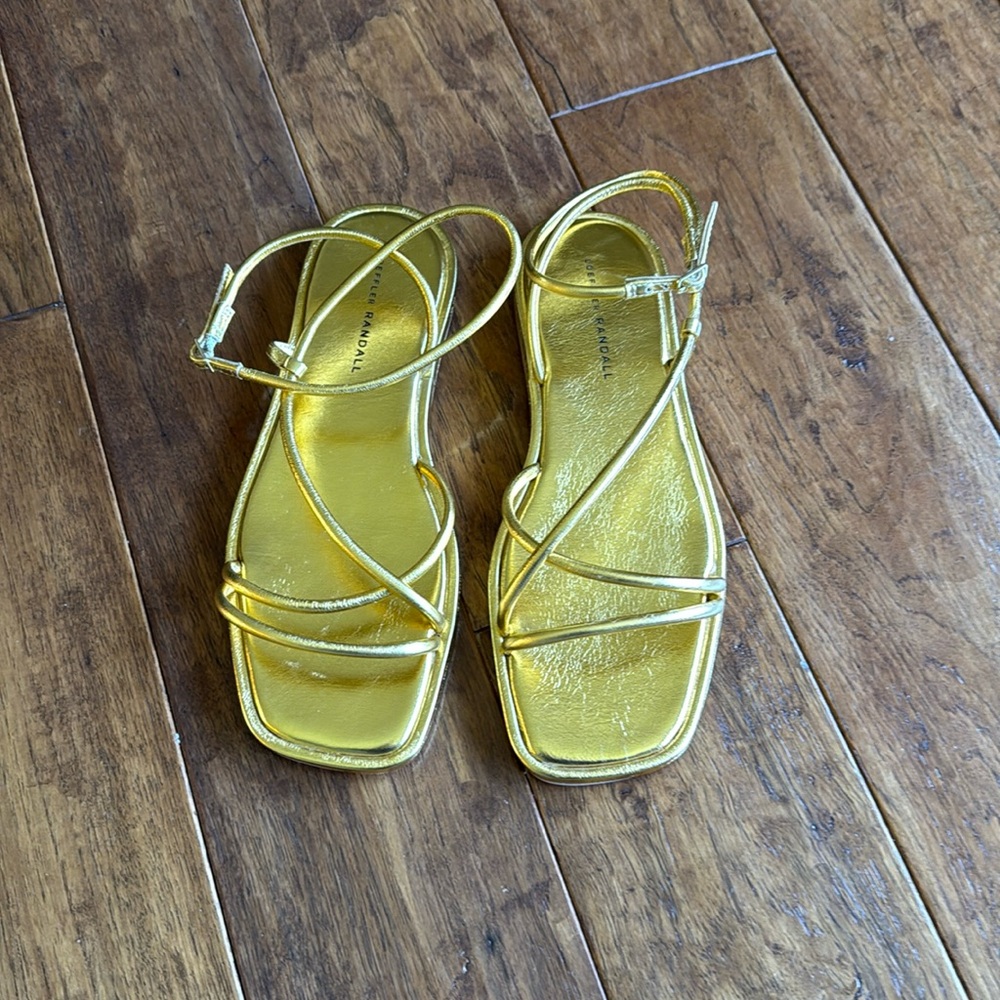 Loeffler Randall Noor Gold Leather Strap Sandal